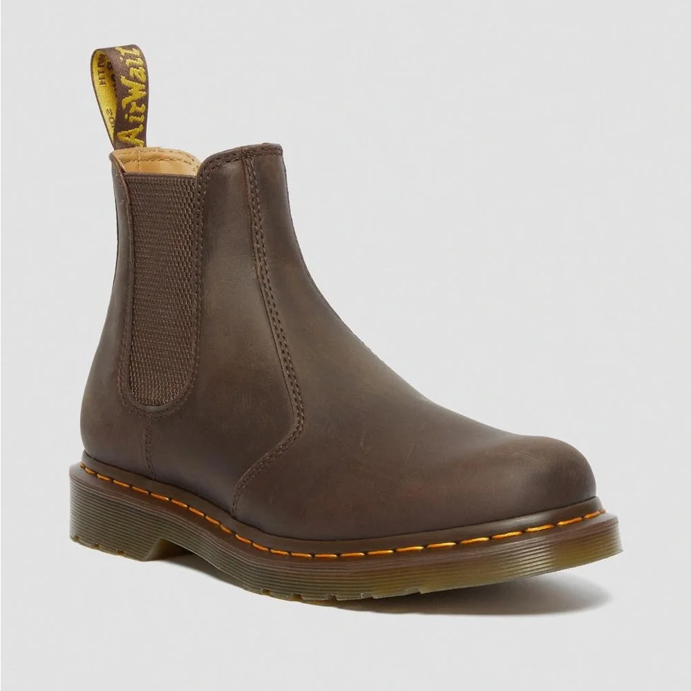 Dr. Martens 2976 Yellow Stitch Leather Brown Chelsea Boots Sz W 5 M 4 NWT